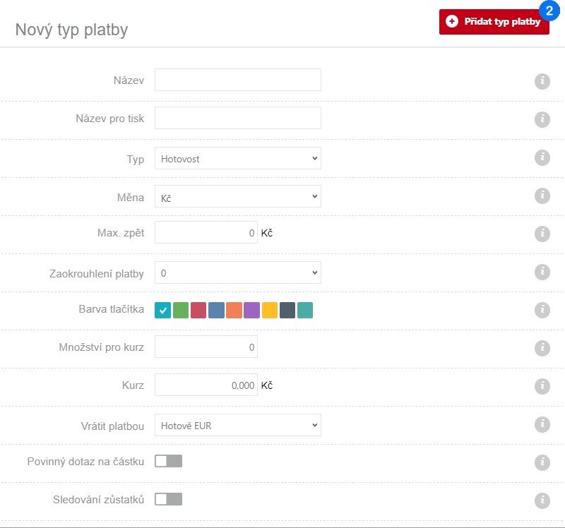 Přidání nové platby - krok 1