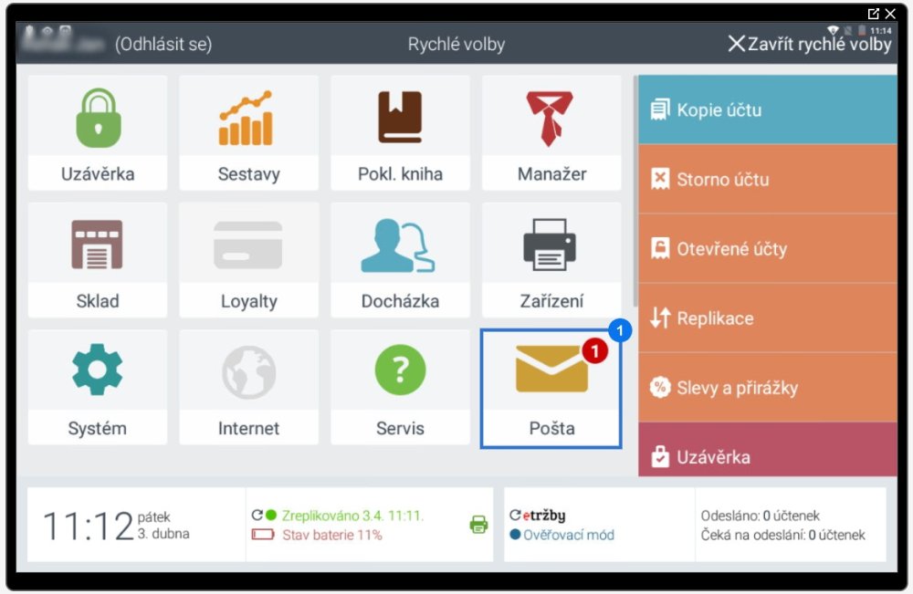 Rychlé volby - modul Pošta (1 nepřečtená zpráva)