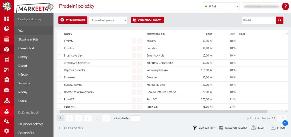 Import položek – krok 1