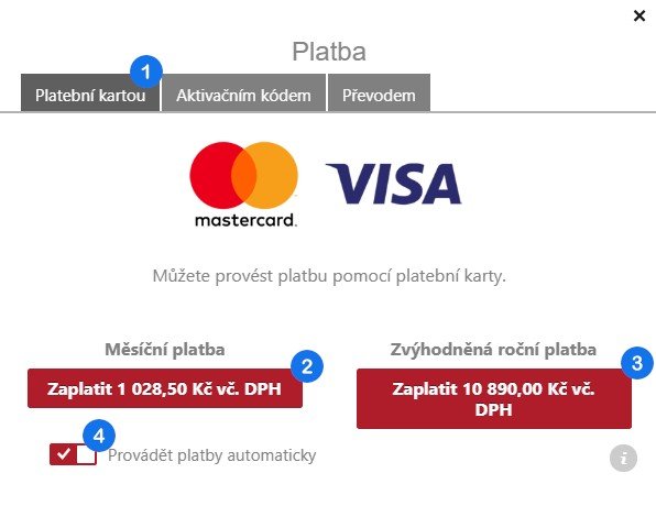 Platba balíčku pomocí karty - krok 1