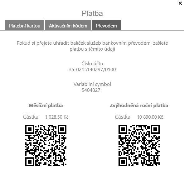 Platba balíčku bankovním převodem