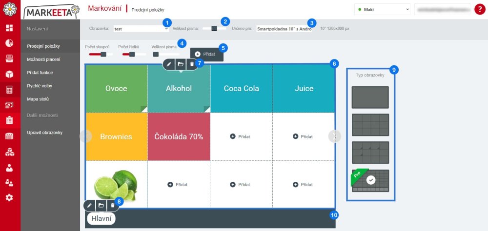 Nastavení markovací obrazovky
