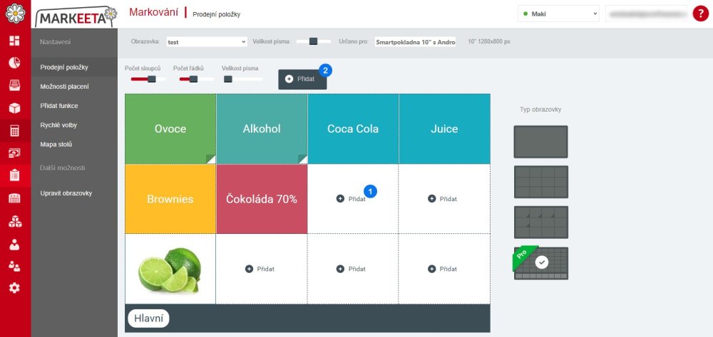 Přidání nové položky - krok 1