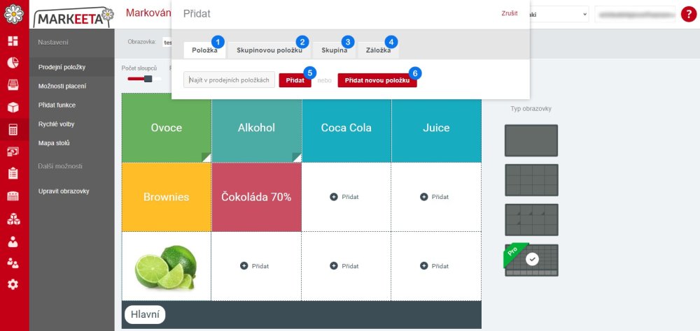 Přidání nové položky - krok 2