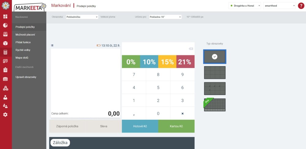 Obrazovka Pokladnička