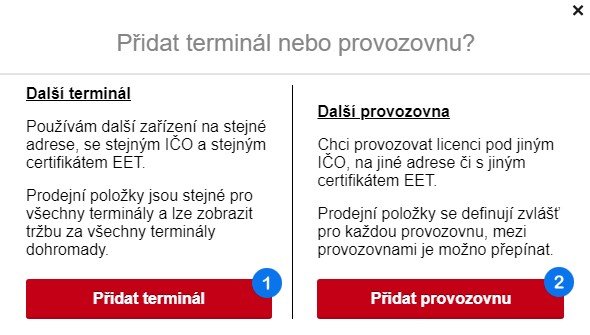 Přidání terminálu nebo provozovny