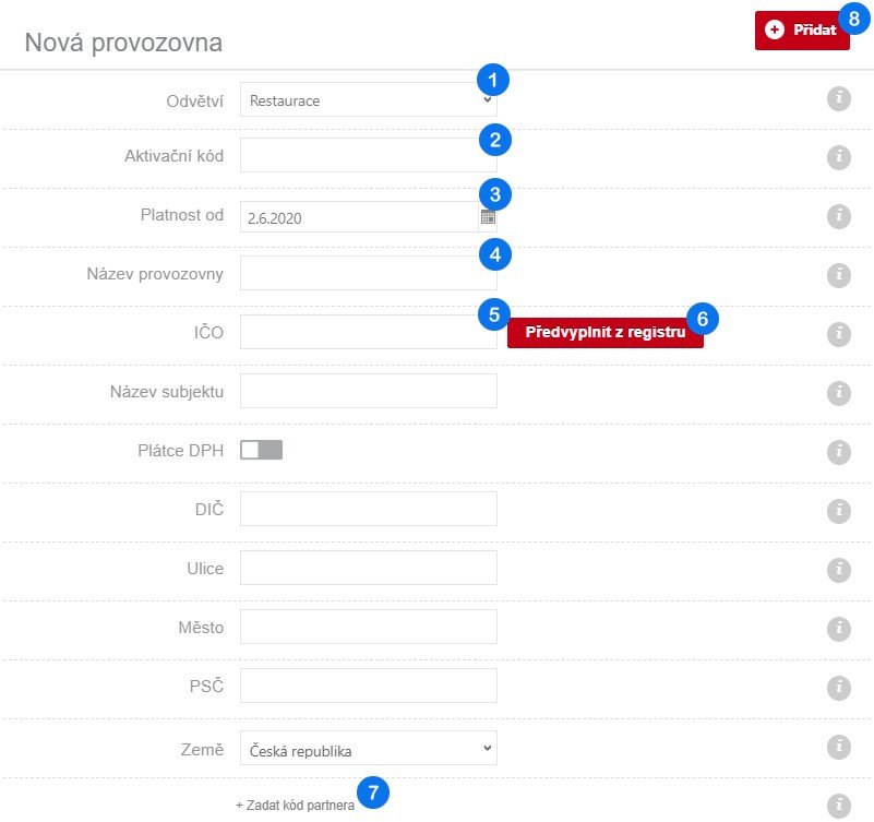 Přidání další provozovny