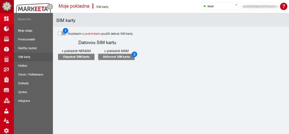 Aktivace v prostředí webového rozhraní manažera