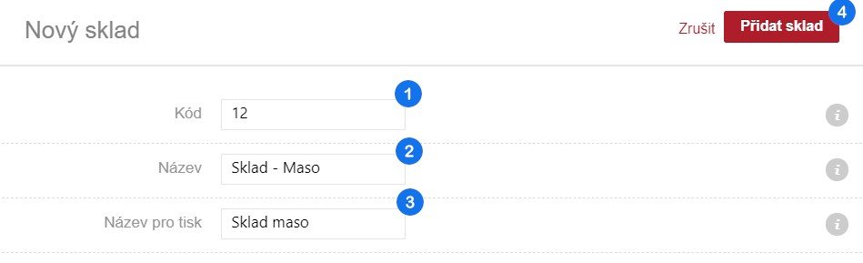 Přidání skladu - krok 2