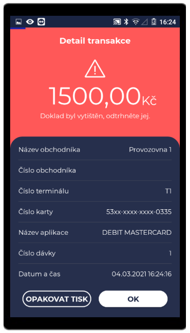 Transakce zamítnuta