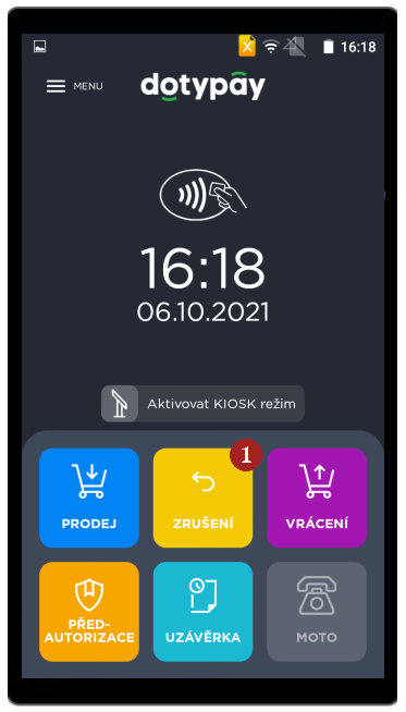 Zrušení poslední transakce - krok 1