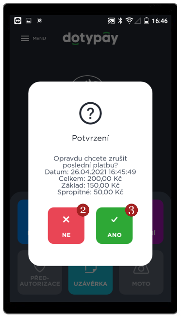 Zrušení poslední transakce - krok 2