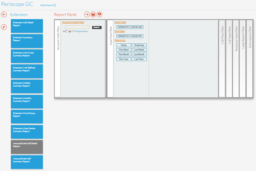 Account Code Call Detail Report Panel Account Code Call Detail Report Panel