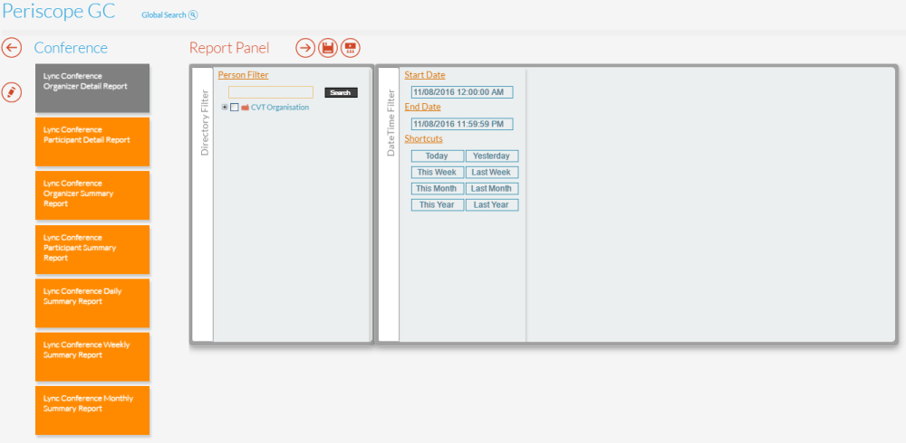 Lync Conference Organiser Detail Report Panel Lync Conference Organiser Detail Report Panel
