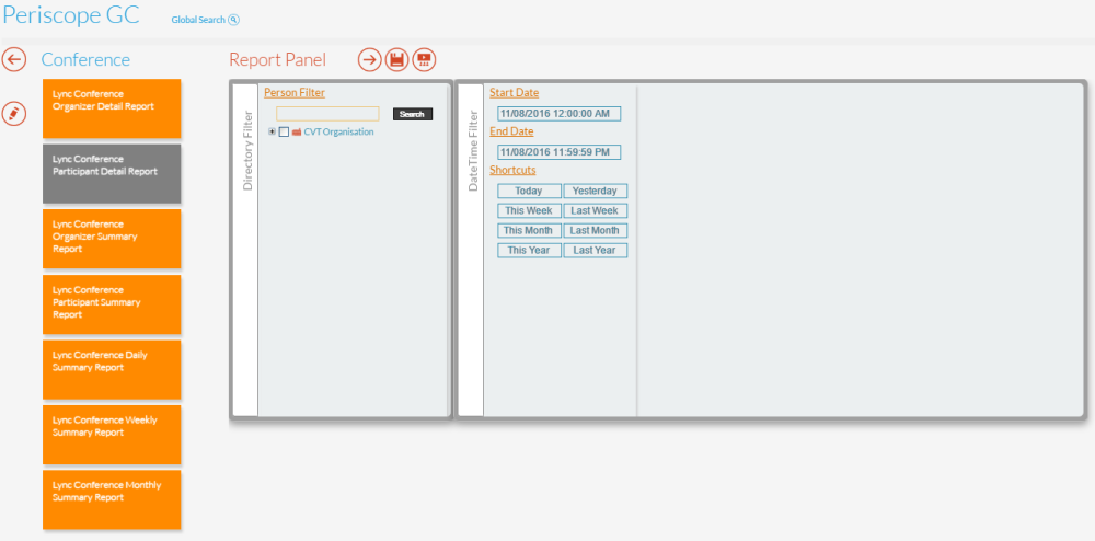 Lync Conferences by Participant Detail Report Panel Lync Conferences by Participant Detail Report Panel