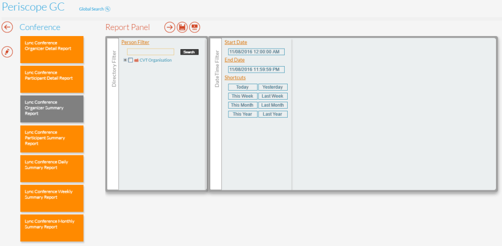 Lync Conference Organiser Summary Report Panel Lync Conference Organiser Summary Report Panel