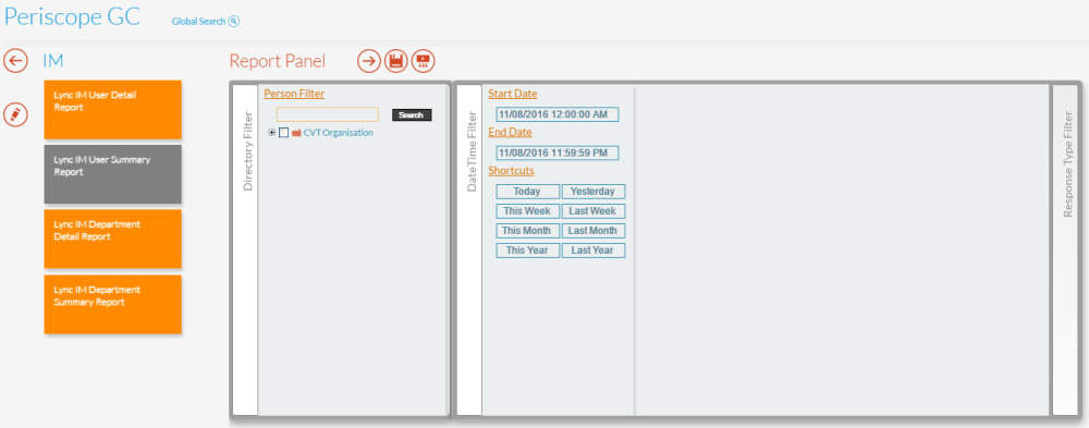 Lync IM User Summary Report Panel Lync IM User Summary Report Panel