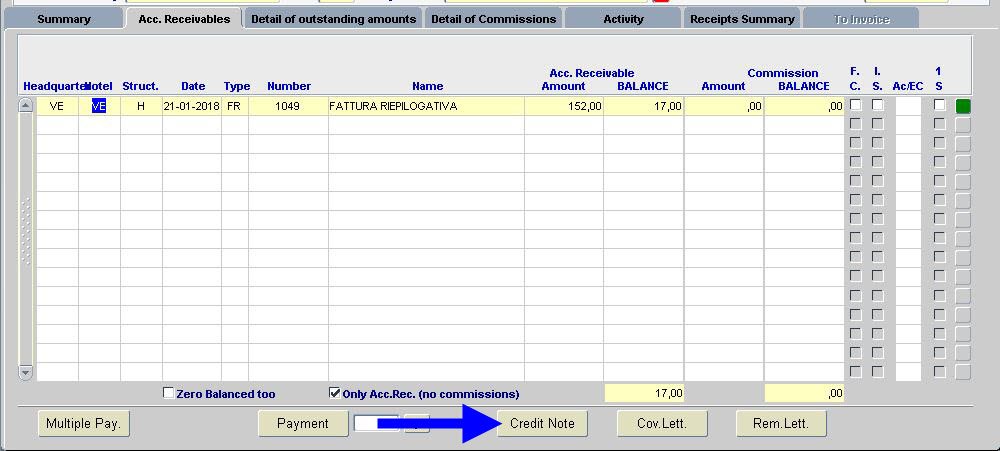 Accounts Receivable Credit Note - Scrigno PMS Manuale - 1