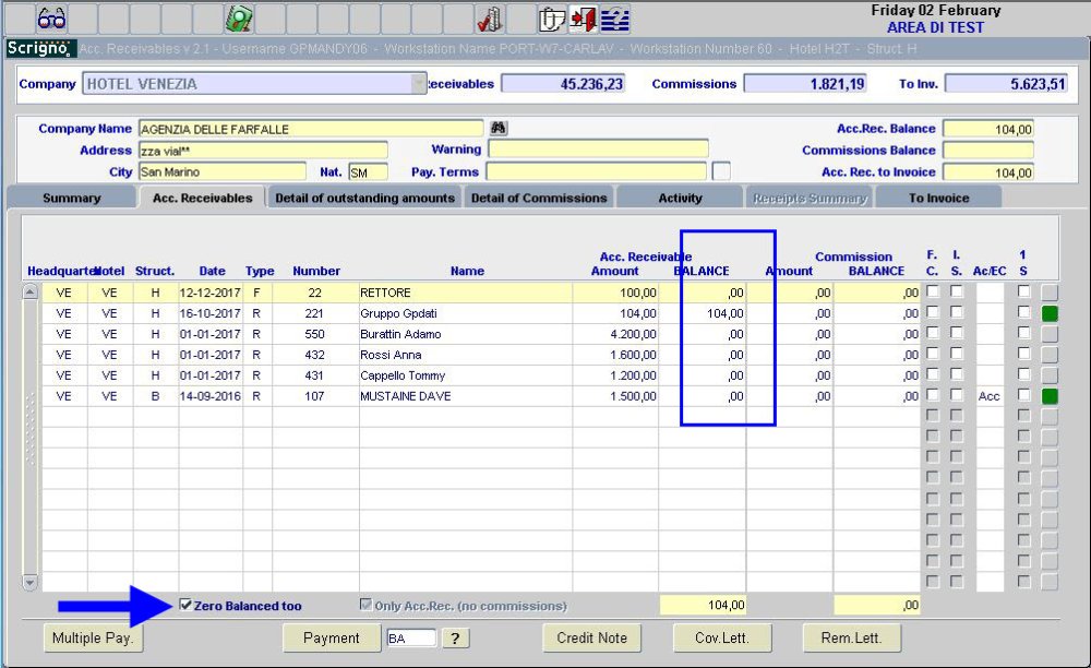 Total Collection of a Single Account Receivable - Scrigno PMS Manuale - 1