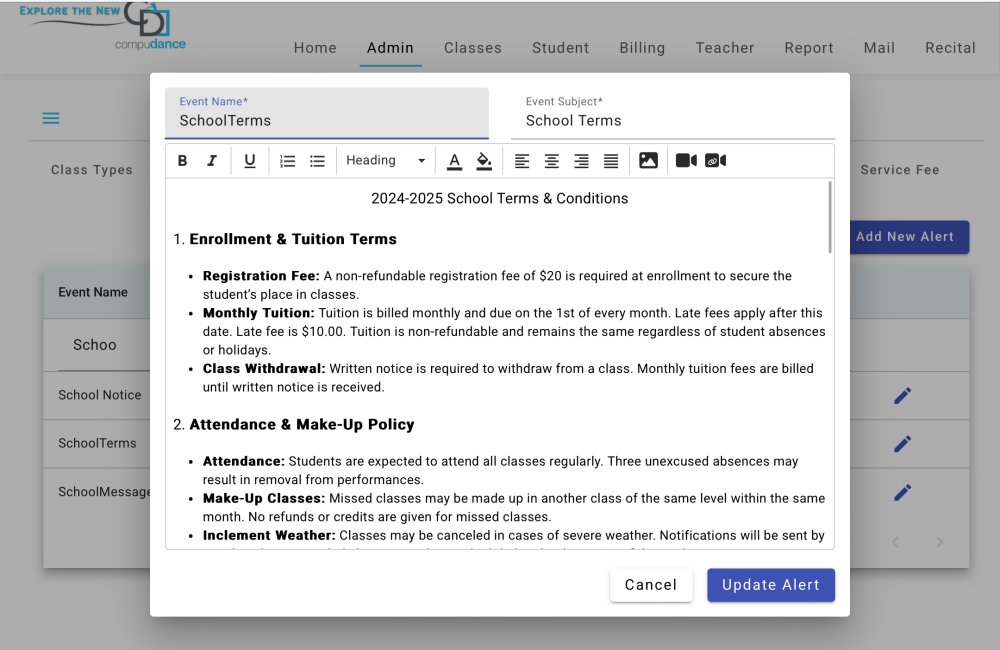 Online Registration/Parent Portal Alerts - Compudance Online Helpdesk - 1