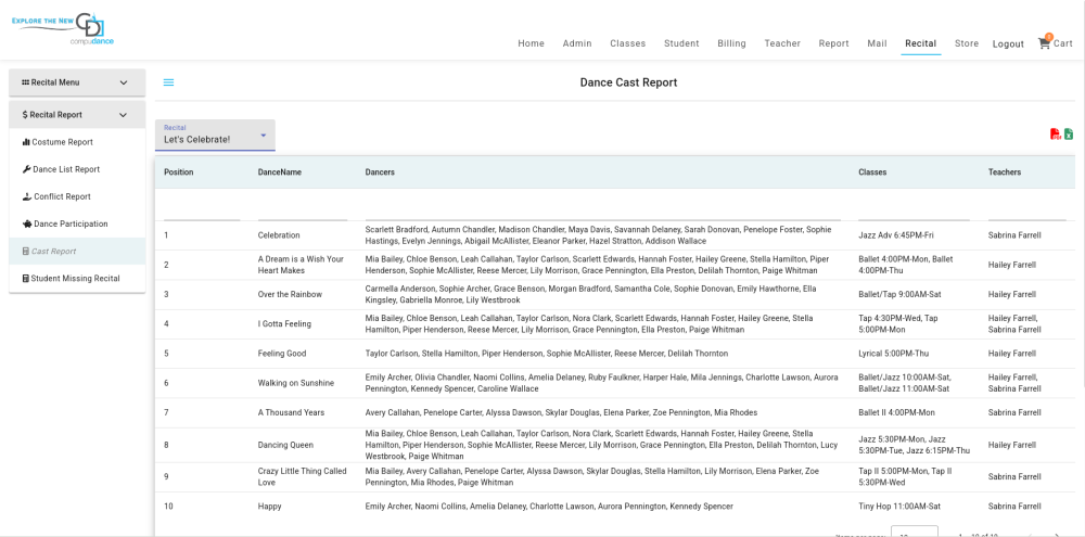 Dance List Report - Compudance Online Helpdesk - 1