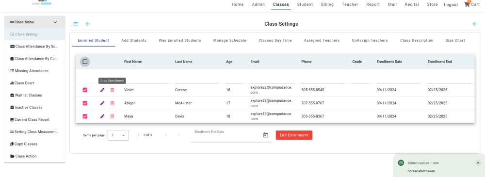 Remove a class - Compudance Online Helpdesk - 1