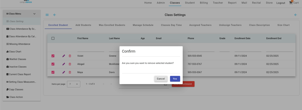 Remove a class - Compudance Online Helpdesk - 1