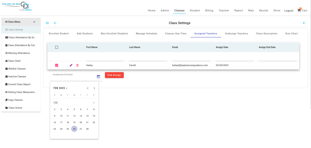 Remove a class - Compudance Online Helpdesk - 1