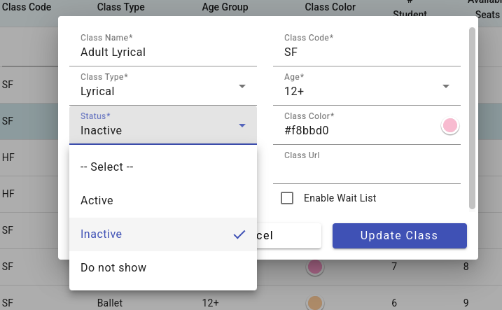 Remove a class - Compudance Online Helpdesk - 1