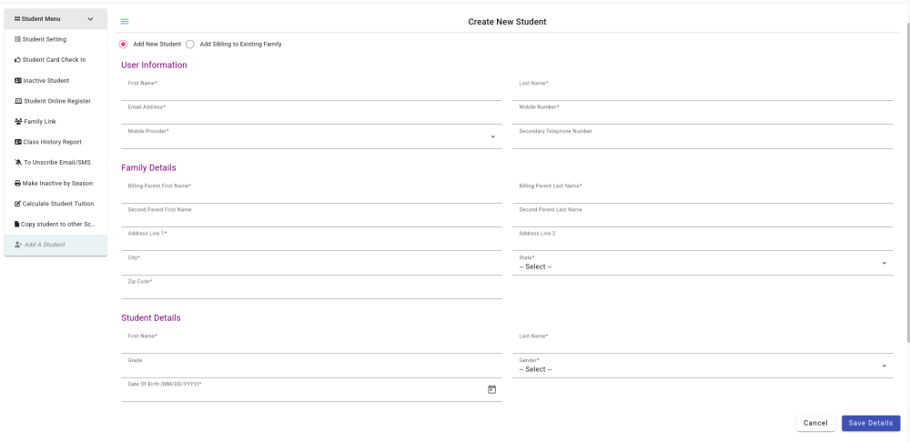 Add a New student - Compudance Online Helpdesk - 1