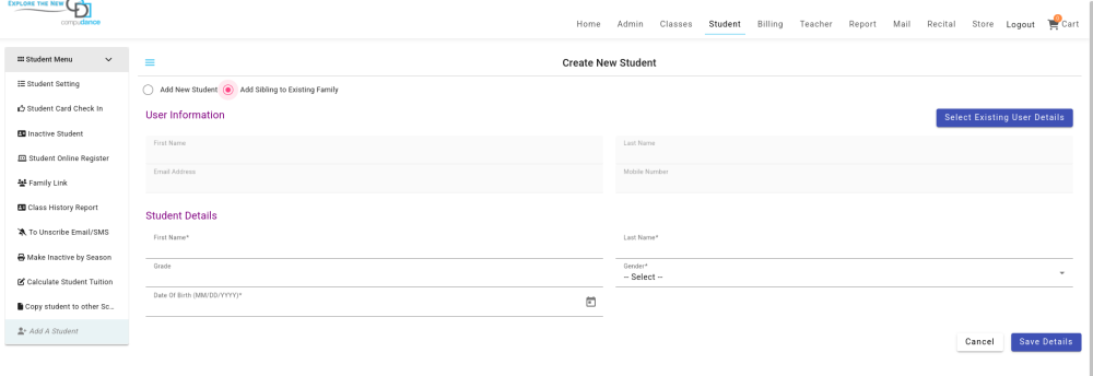 Add a New student - Compudance Online Helpdesk - 1
