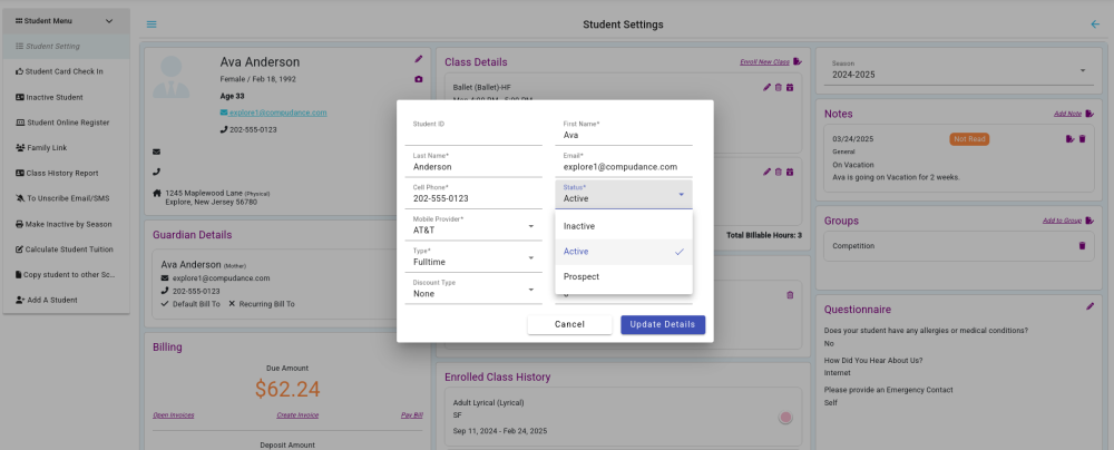 Make a Student Inactive/active - Compudance Online Helpdesk - 1