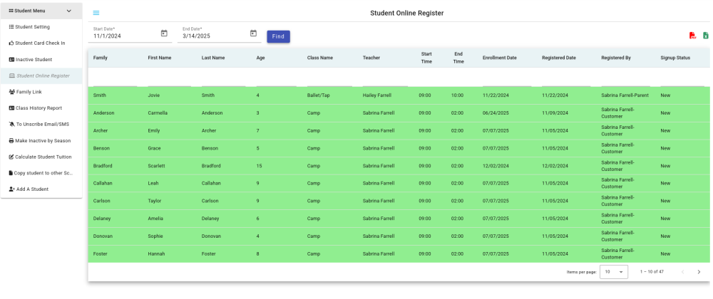 Manage Enrollment/Registration - Compudance Online Helpdesk - 1