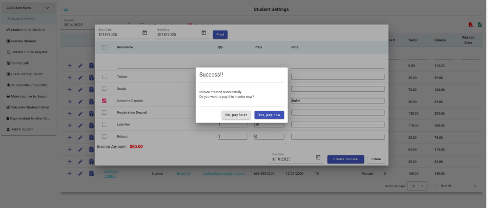 Create Invoice from Student Grid - Compudance Online Helpdesk - 1