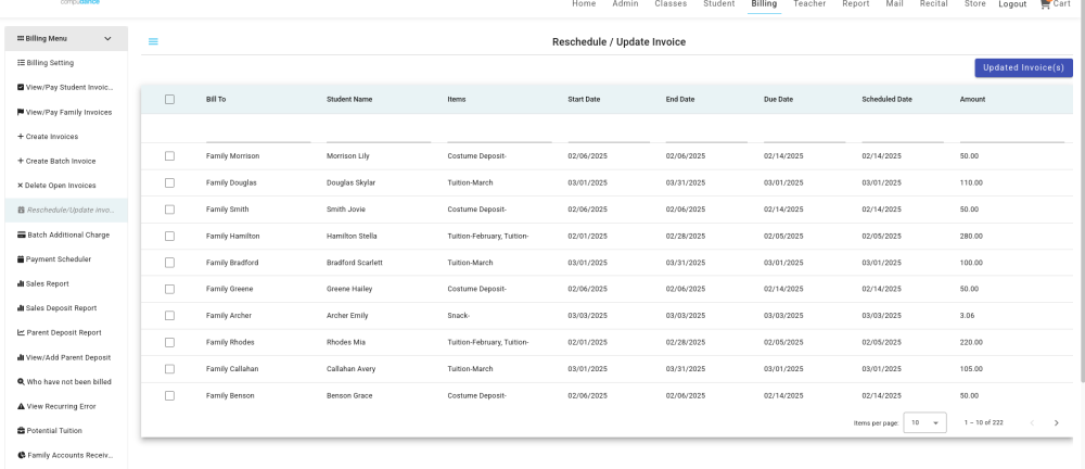 Reschedule/Update Invoices - Compudance Online Helpdesk - 1