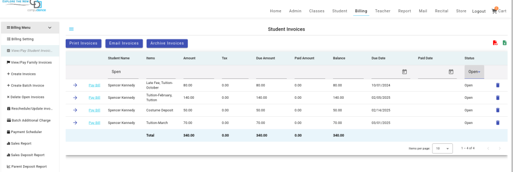 View & Pay Invoice by Student - Compudance Online Helpdesk - 1