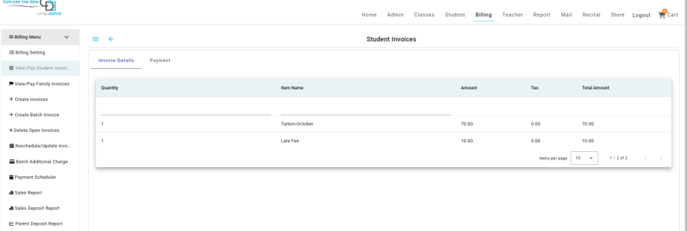 View & Pay Invoice by Student - Compudance Online Helpdesk - 1