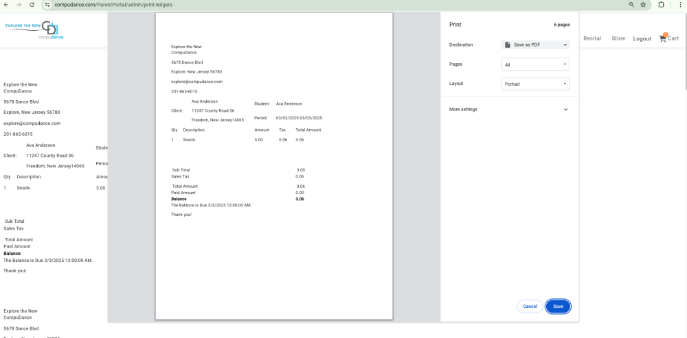 Print or Email Invoices - Compudance Online Helpdesk - 1