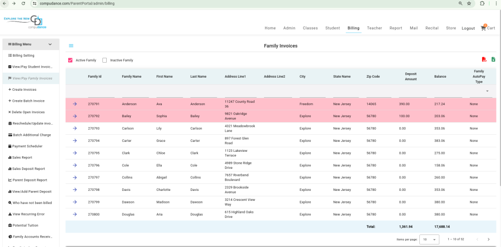View & Pay Invoice by Family - Compudance Online Helpdesk - 1