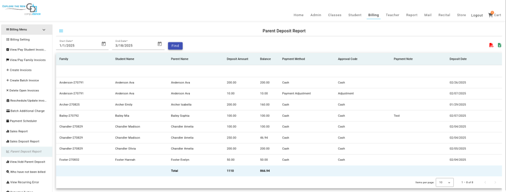 Parent Deposit Report - Compudance Online Helpdesk - 1