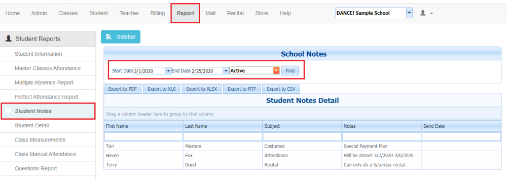Student Notes Report - Compudance Online Helpdesk - 1