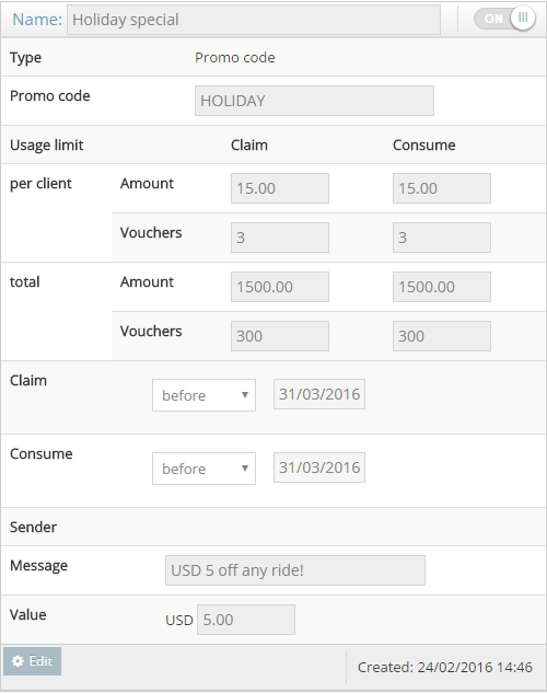 Create promo codes and vouchers Admin Panel Legacy