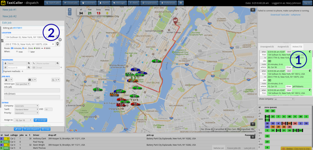 Edit a job by clicking on it in the dispatch console