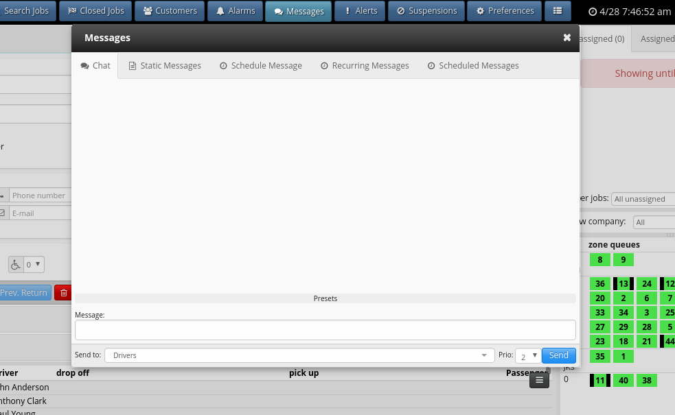 Click on the message button at the top of the screen to bring up the Messages window.