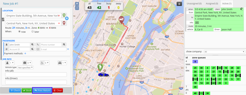 You can click on the Prev. Return button to create a return trip.