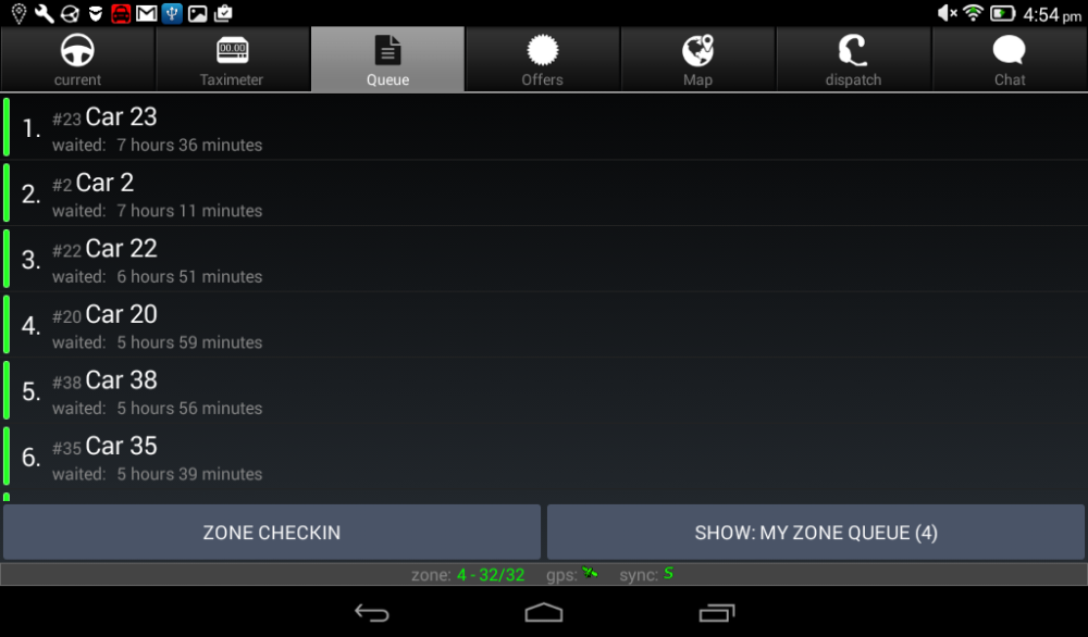 Show: My zone queue displays all the vehicles in your zone.