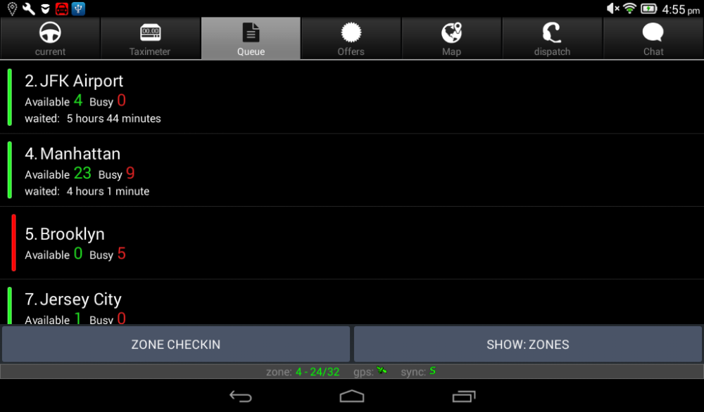 Show: zones will let you see the queue status of the various zones set up in your company.