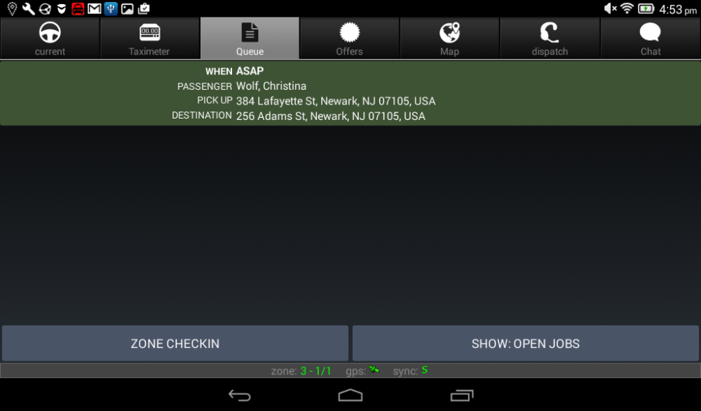 Driver App Queue view Driver App Queue view